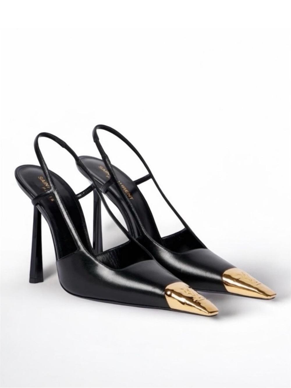 Saint Laurent Jeanne Slingback Pumps in smooth leather - black and gold 38